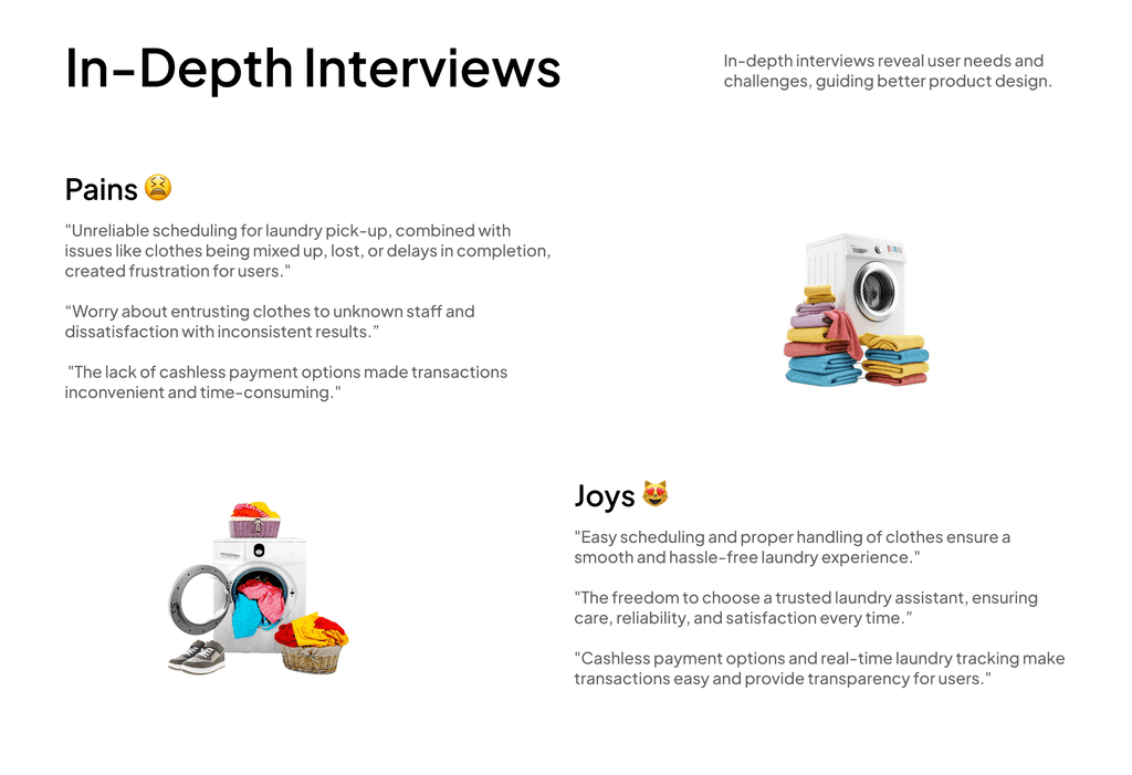 Pains and joys, pulled verbatim from the interview transcripts.