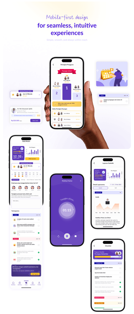 Mobile-first layouts across the main flows.